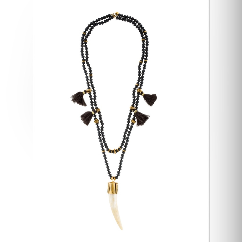 India Hicks FREE SPIRIT Himalayan Gray Beaded Necklace with Tassels